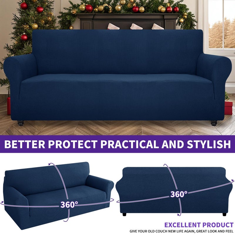 ZNSAYOTX Super Stretch Couch Cover (72"-92") Universal Sofa Covers with Elastic Bottom, Dog Cat Pets Friendly Washable Furniture Protector Fitted Sofa Slipcovers Stay in Place (Navy Blue, Sofa) - Image 2